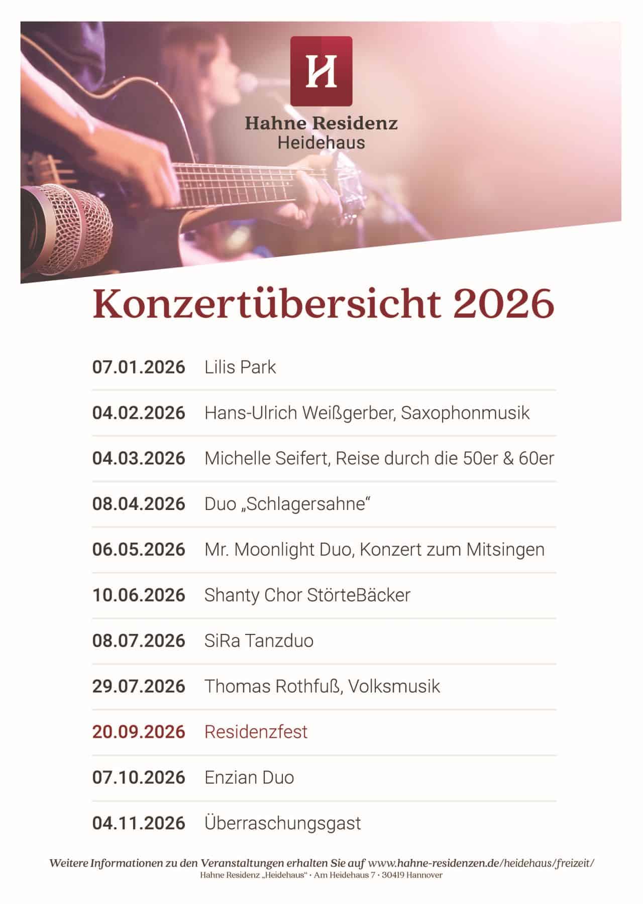 Hahne Residenz Heidehaus: Termine 2026 im Überblick für das Event „Heidehaus“.